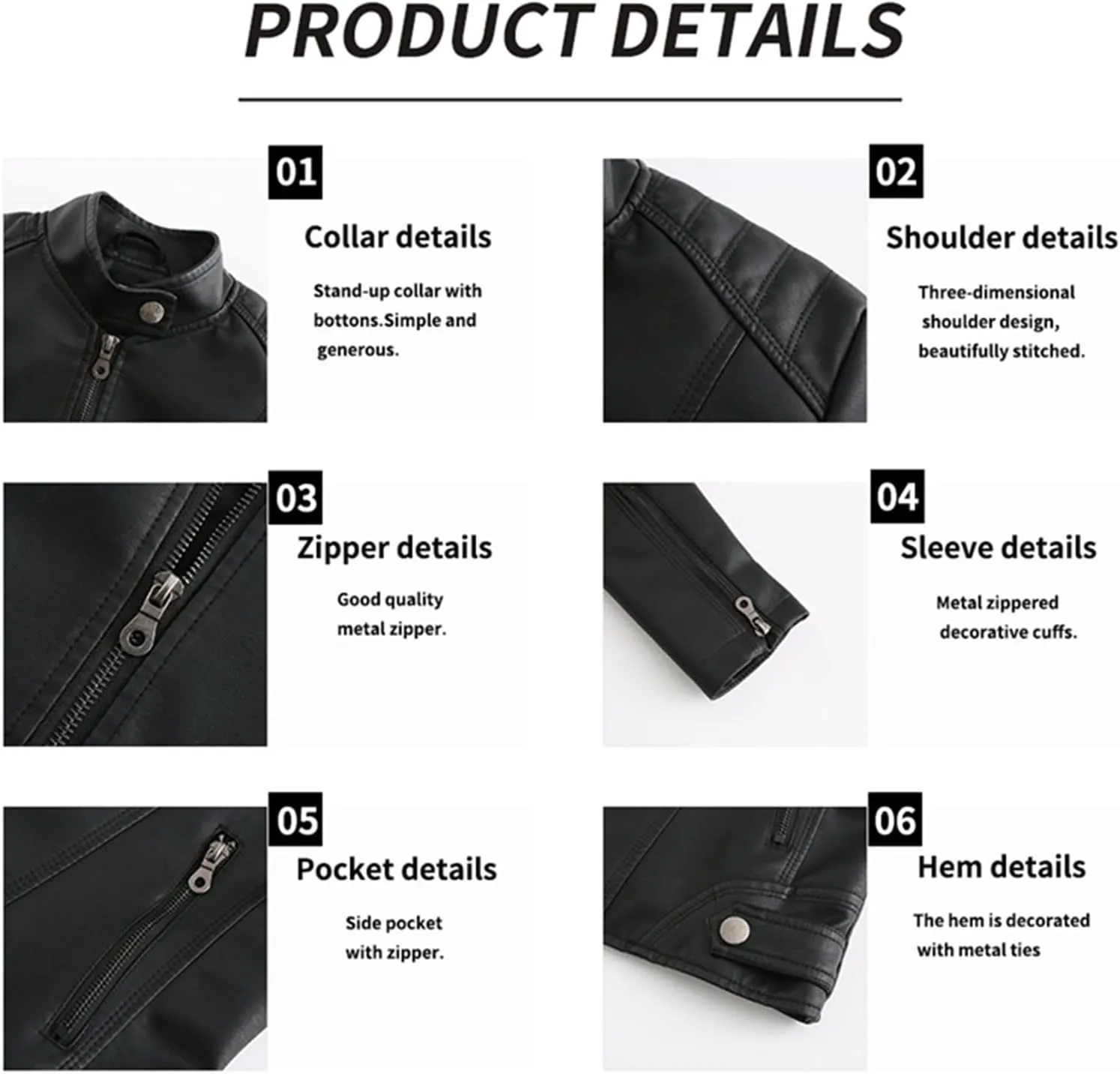 Women's Petite Casual Faux Leather Cropped Jacket Zip up Long Sleeve Moto Biker Coat, Faux Leather Jacket