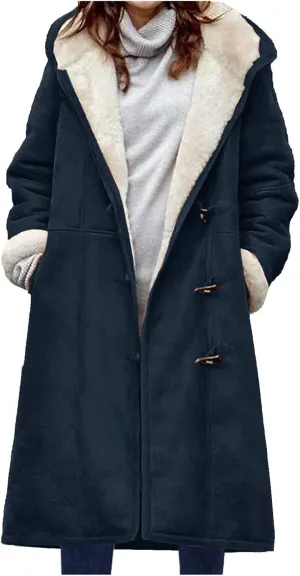 Womens Plus Size Sherpa Lined Jacket 2024 Duffle Toggle Fleece Trench Coat Trending Fall Winter Clothes Outwear Coats