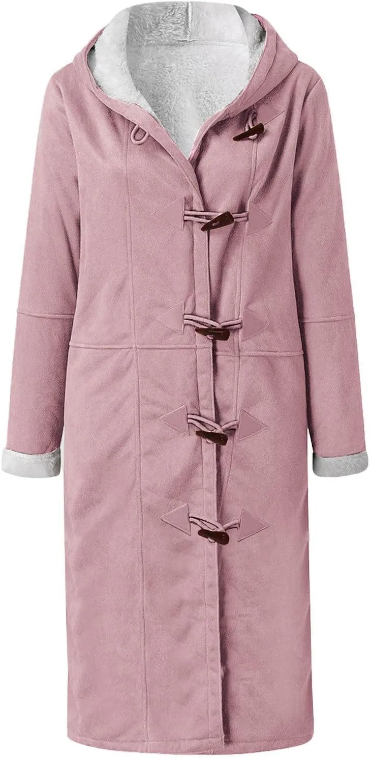 Womens Plus Size Sherpa Lined Jacket 2024 Duffle Toggle Fleece Trench Coat Trending Fall Winter Clothes Outwear Coats