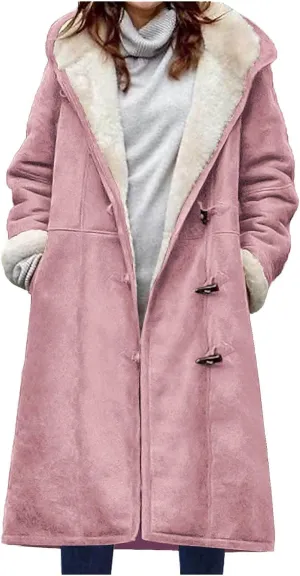 Womens Plus Size Sherpa Lined Jacket 2024 Duffle Toggle Fleece Trench Coat Trending Fall Winter Clothes Outwear Coats