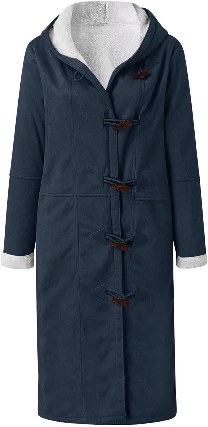 Womens Plus Size Sherpa Lined Jacket 2024 Duffle Toggle Fleece Trench Coat Trending Fall Winter Clothes Outwear Coats