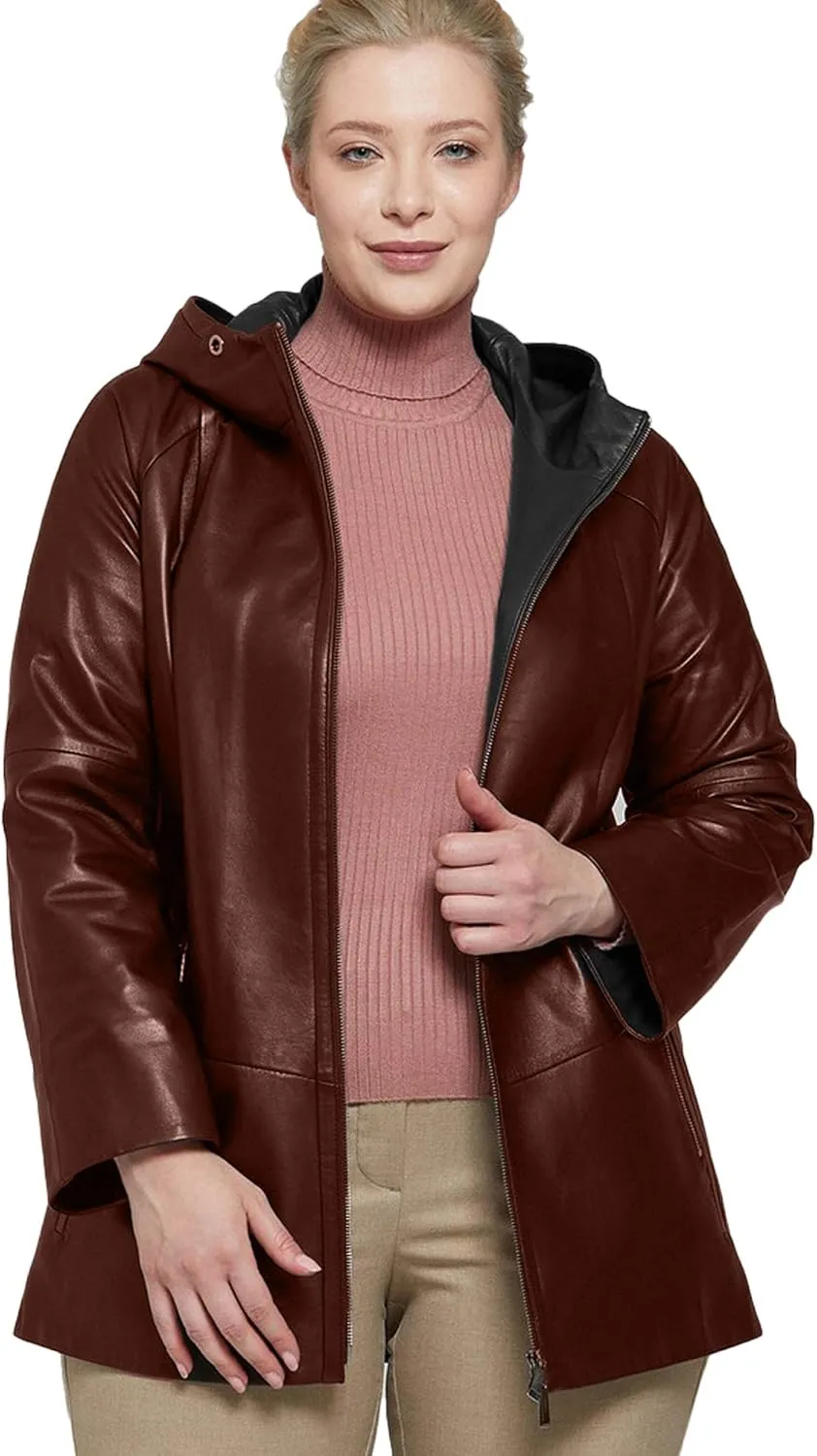 Womens Plus Size Soft Leather Jacket With Hoodie  Many Colors Real Sheepskin Hooded Leather Jacket