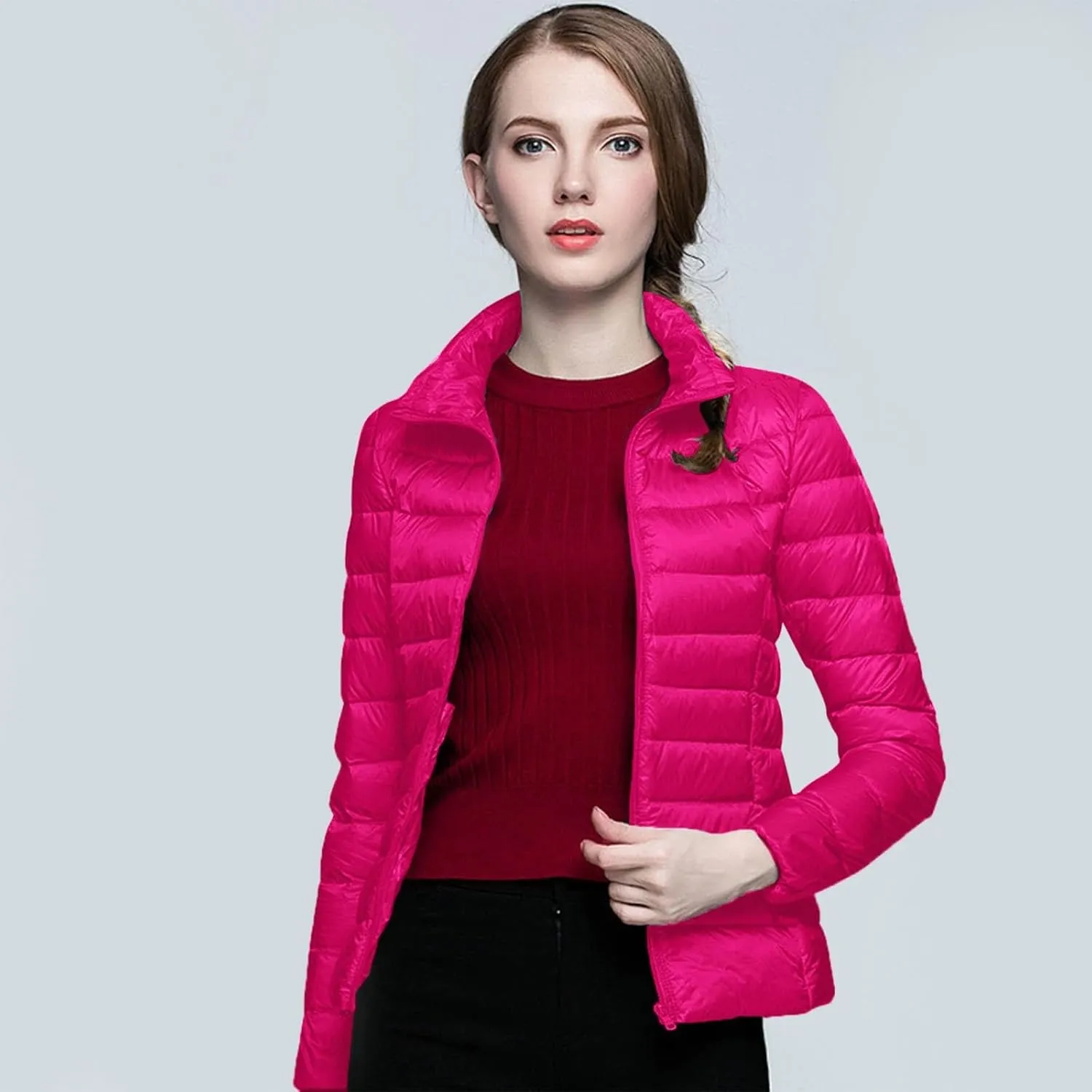 Womens Puffer Jacket 2025 Winter Warm Packable Down Jacket Lightweight Slim Fit Hooded Jacket Short Duck Down Coat