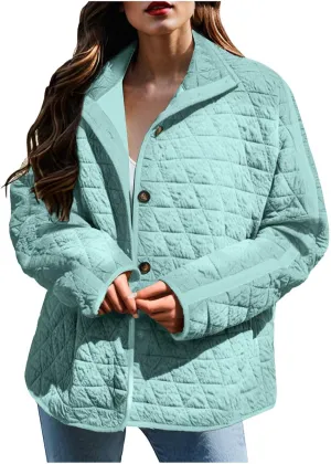 Women's Quilted Lightweight Jackets Long Sleeve Winter Cropped Cotton Padded Coat Jacket Tie Front Puffy Outwear