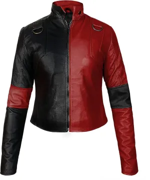 Women's Racer Real Leather Jacket - Party wear Satin Jacket Women - Two Tone Cotton Hoodie