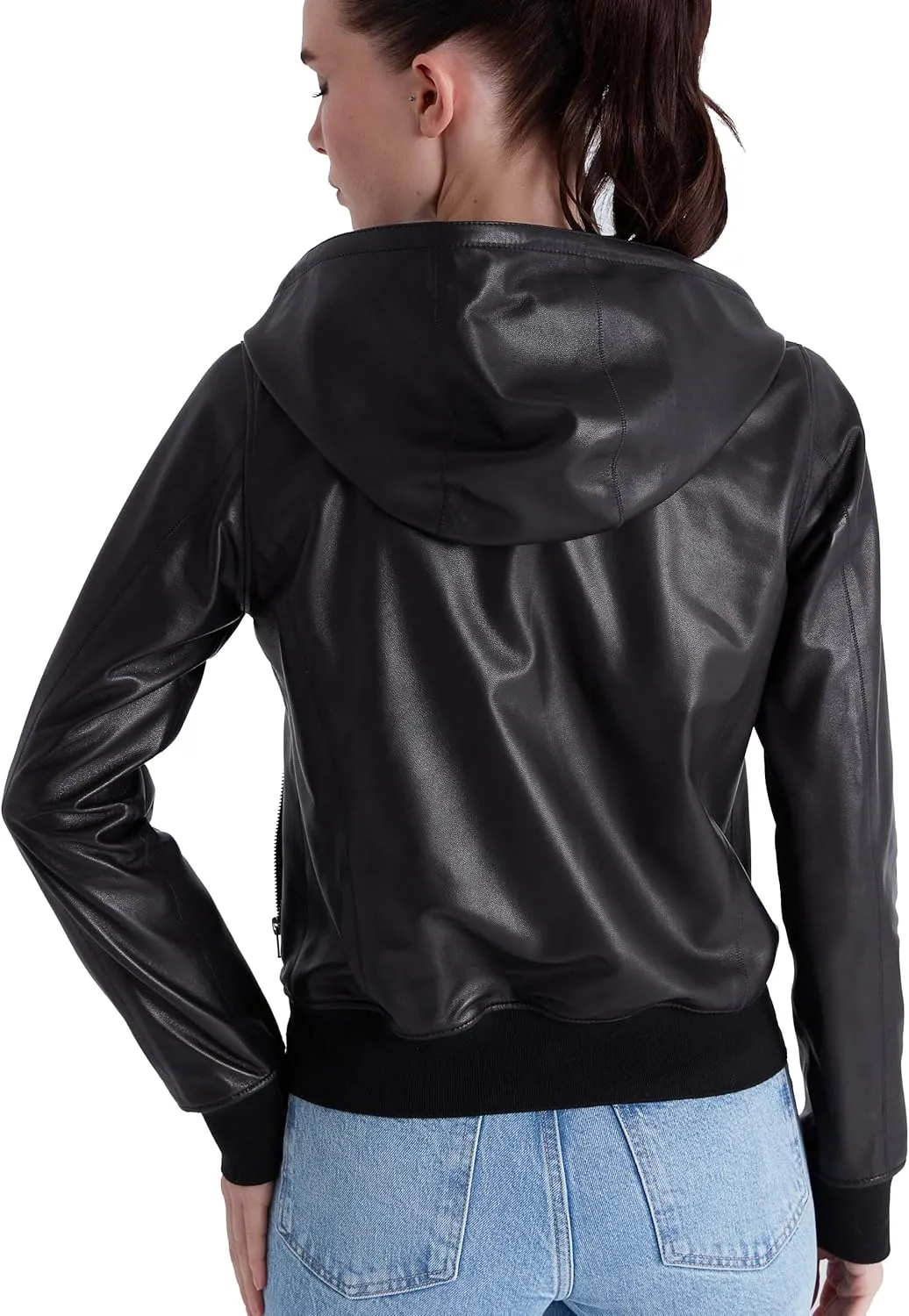Women's Reversible Genuine Leather Bomber Jacket with Hood - Real Lambskin Leather Jacket with Hood for Women