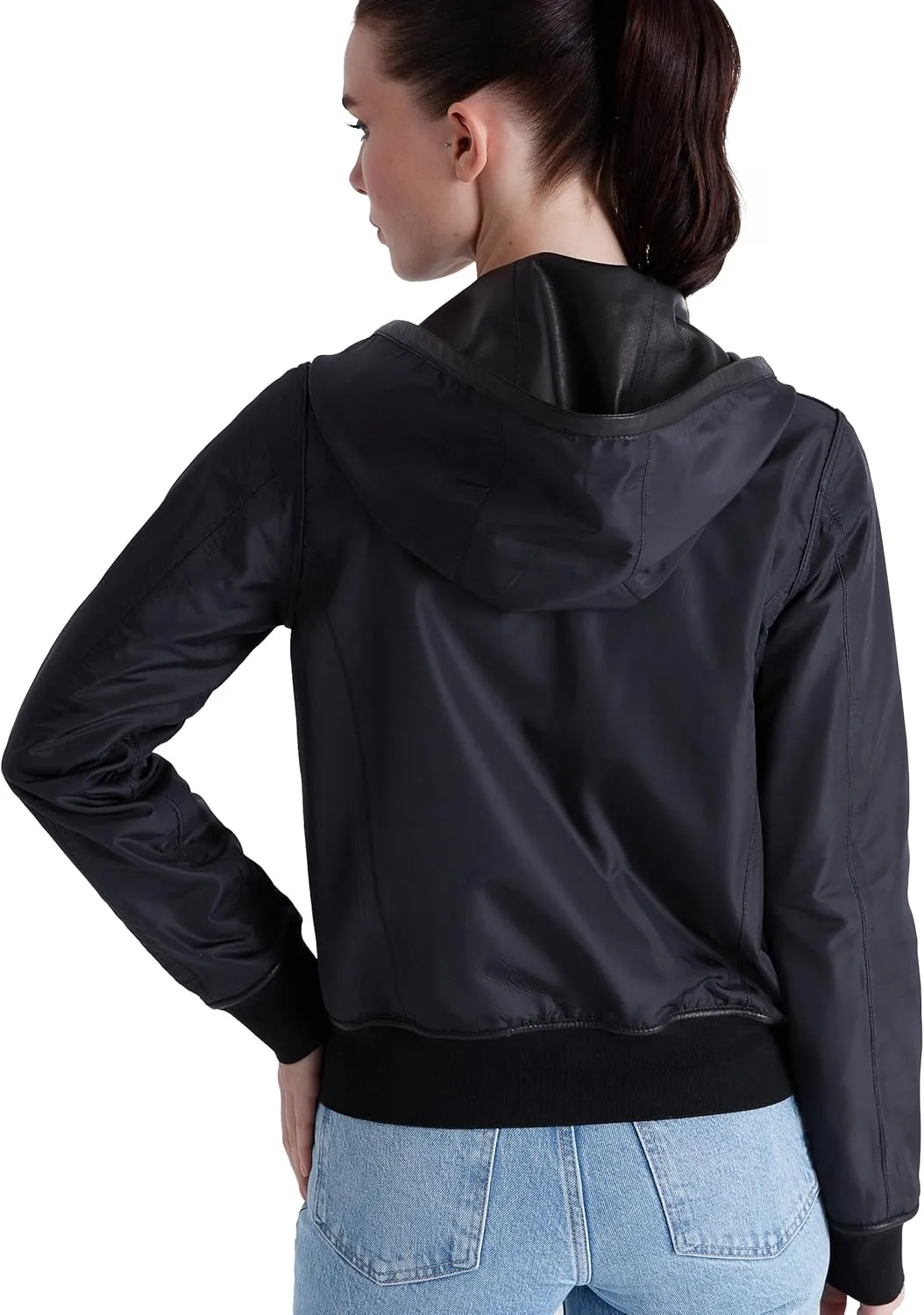 Women's Reversible Genuine Leather Bomber Jacket with Hood - Real Lambskin Leather Jacket with Hood for Women