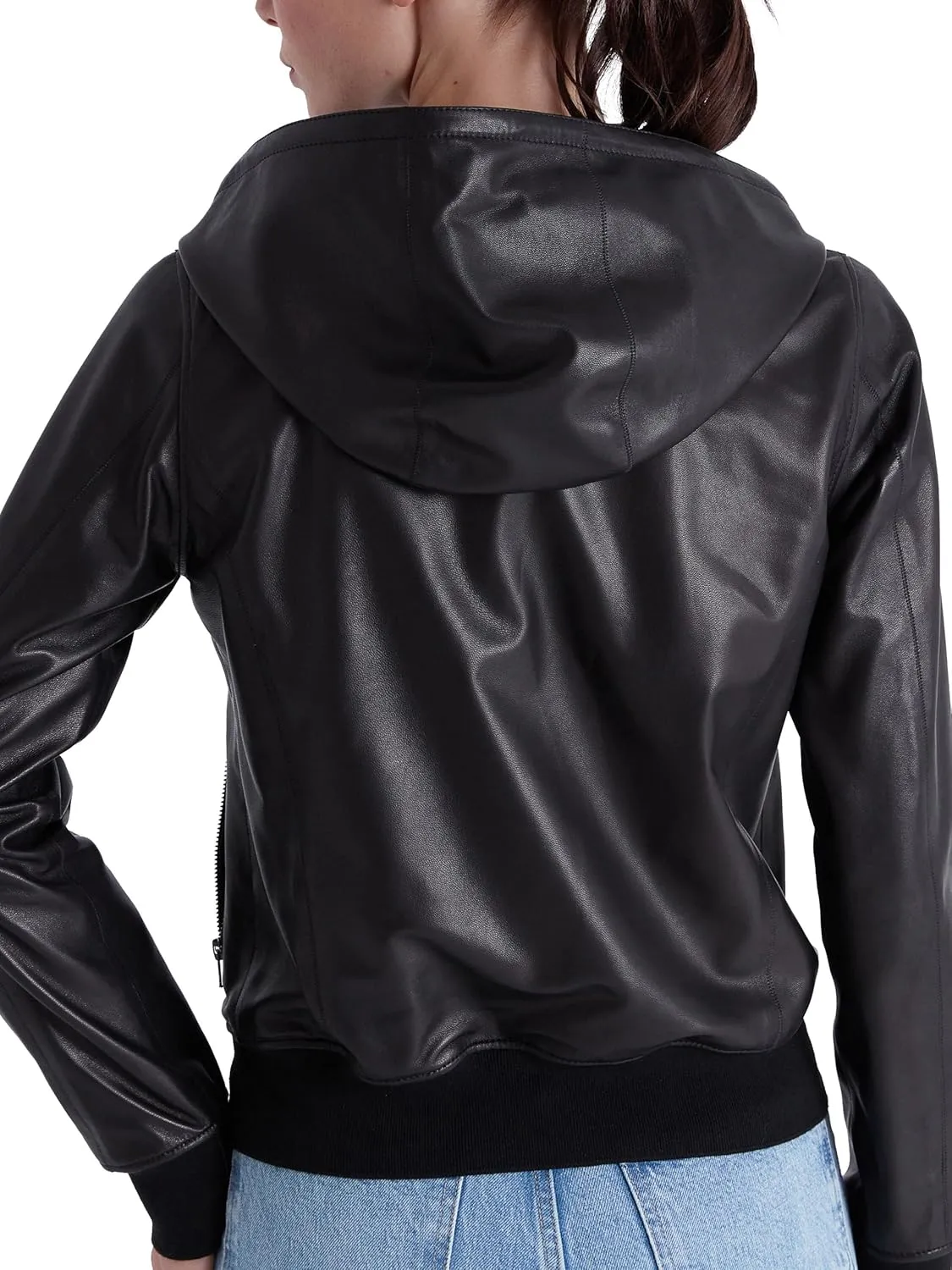 Women's Reversible Genuine Leather Bomber Jacket with Hood - Real Lambskin Leather Jacket with Hood for Women