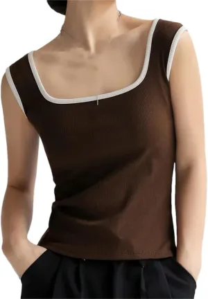 Women's Ribbed Patchwork Top Vest Slim Camisole Casual Beach Tank