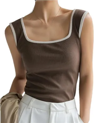 Women's Ribbed Patchwork Top Vest Slim Camisole Casual Beach Tank
