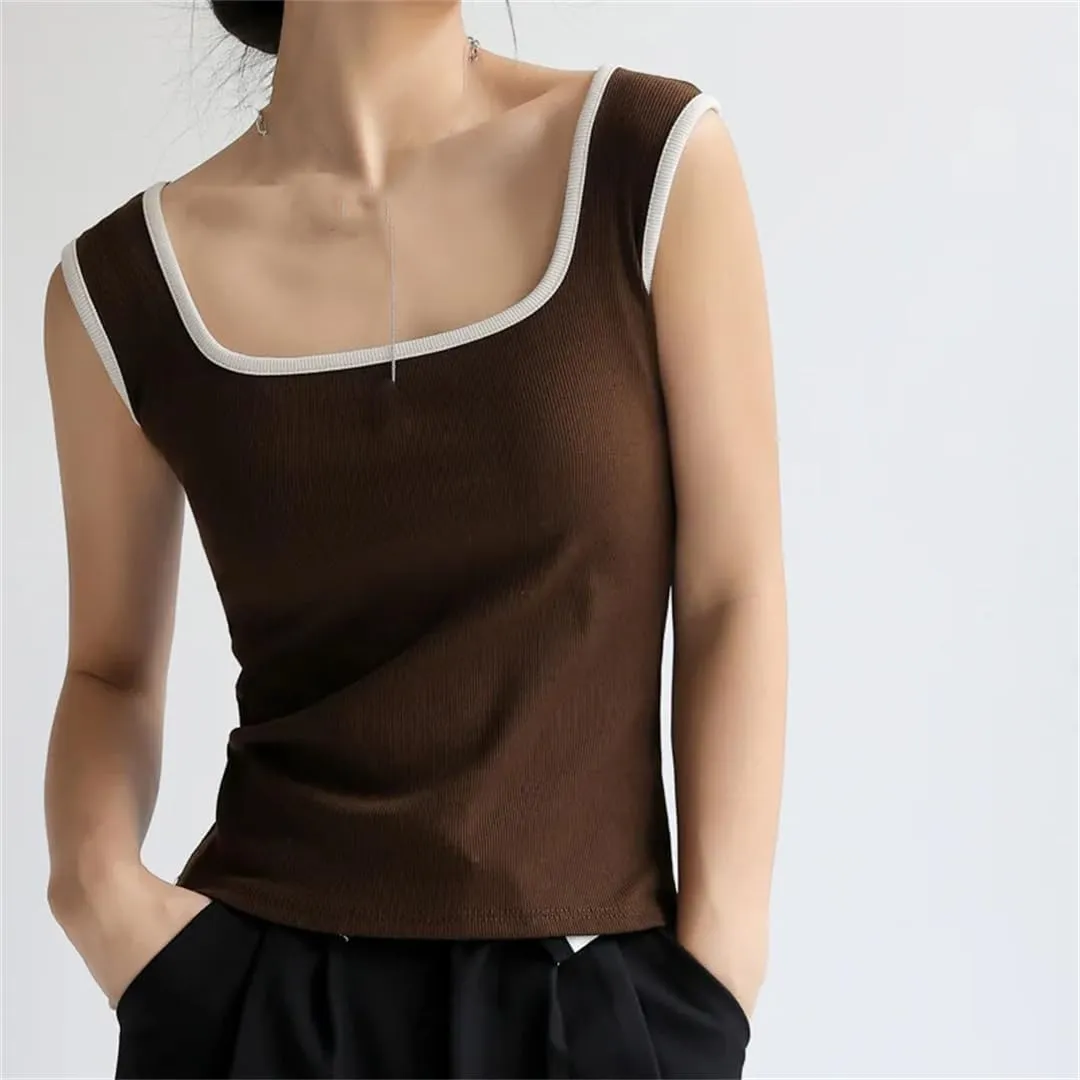 Women's Ribbed Patchwork Top Vest Slim Camisole Casual Beach Tank