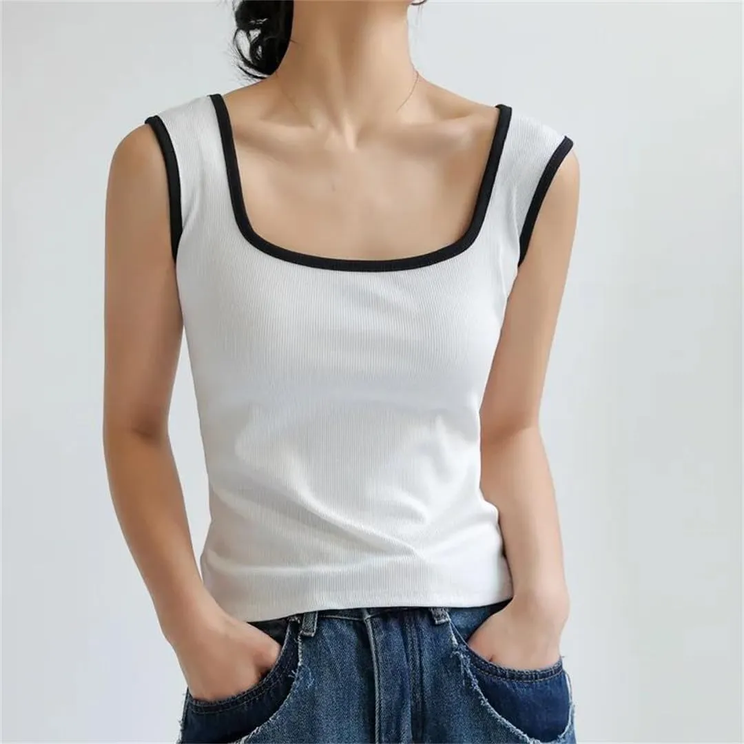 Women's Ribbed Patchwork Top Vest Slim Camisole Casual Beach Tank