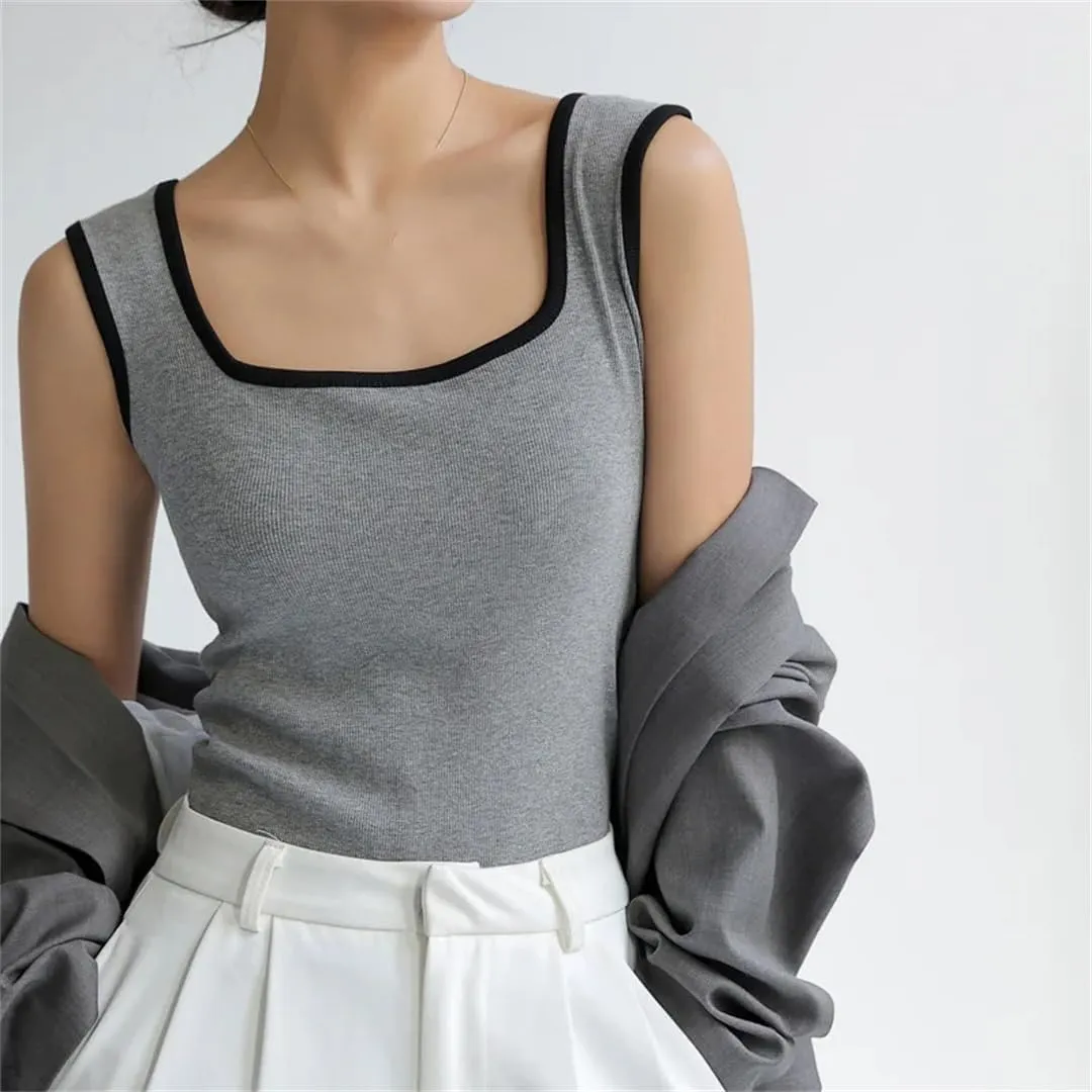 Women's Ribbed Patchwork Top Vest Slim Camisole Casual Beach Tank