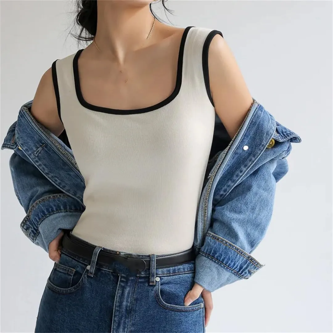 Women's Ribbed Patchwork Top Vest Slim Camisole Casual Beach Tank