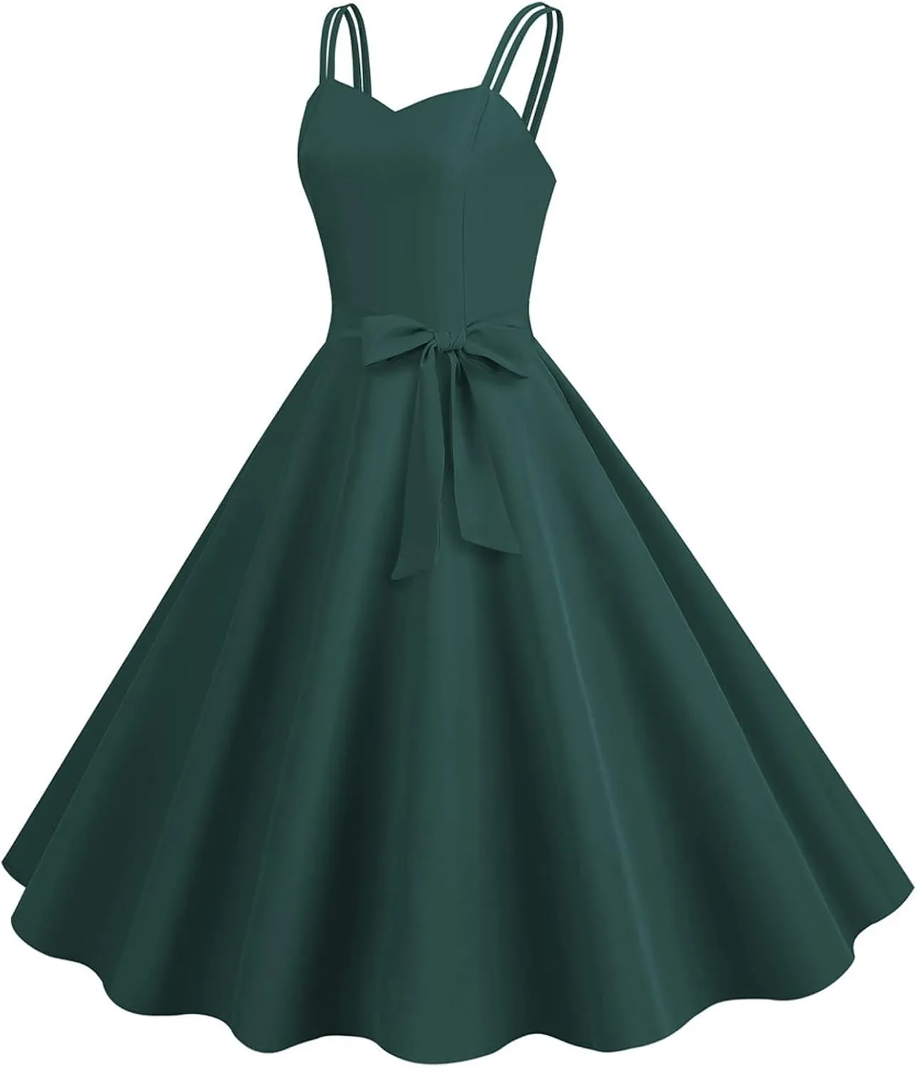 Women's Rockabilly Dresses 50's Vintage Spaghetti Strap Sleeveless Solid Prom Cocktail Swing Midi Dress