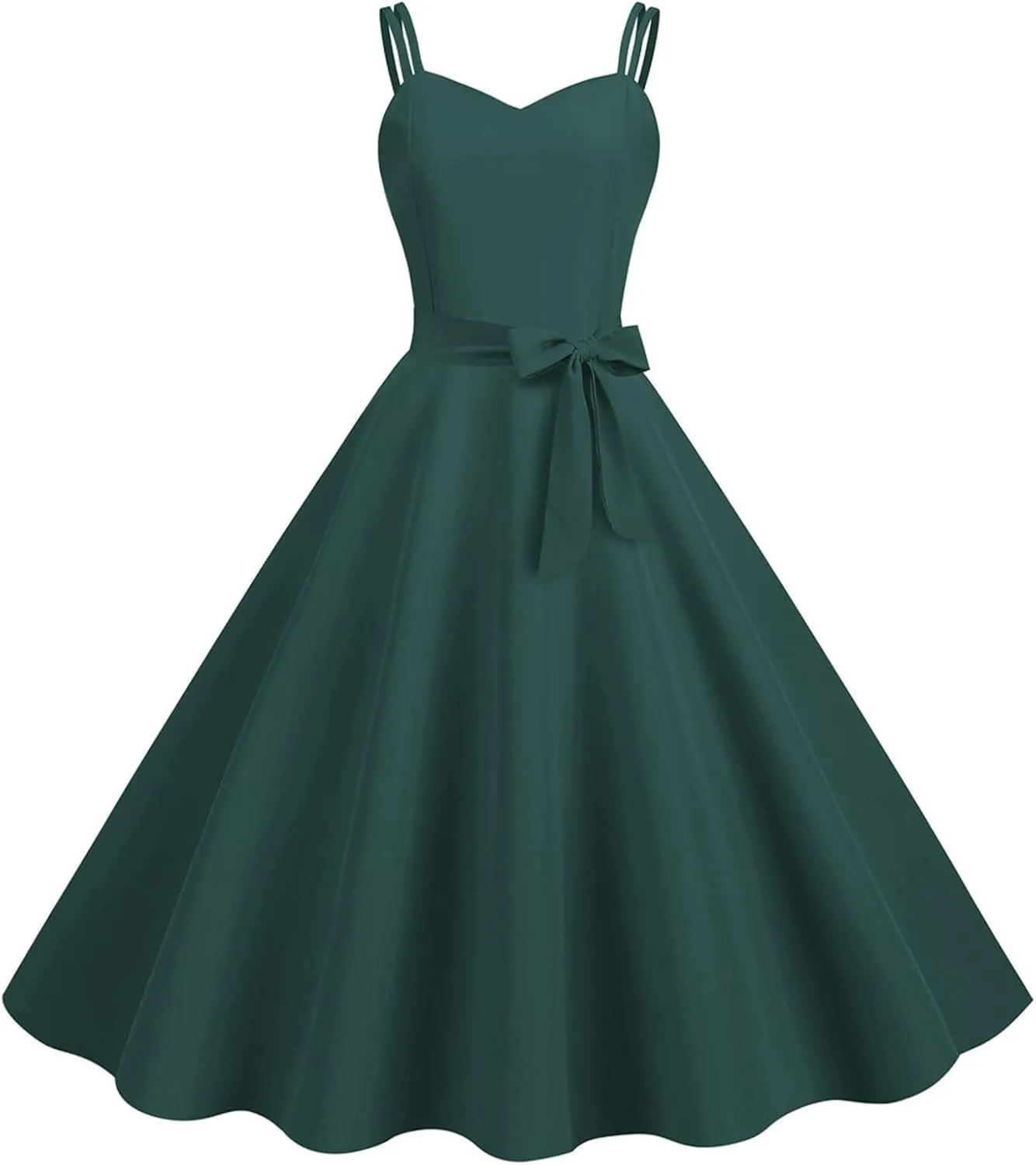 Women's Rockabilly Dresses 50's Vintage Spaghetti Strap Sleeveless Solid Prom Cocktail Swing Midi Dress