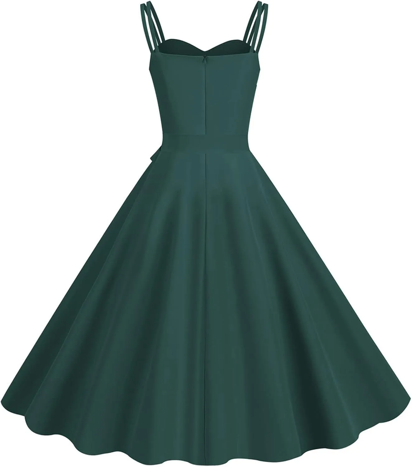 Women's Rockabilly Dresses 50's Vintage Spaghetti Strap Sleeveless Solid Prom Cocktail Swing Midi Dress