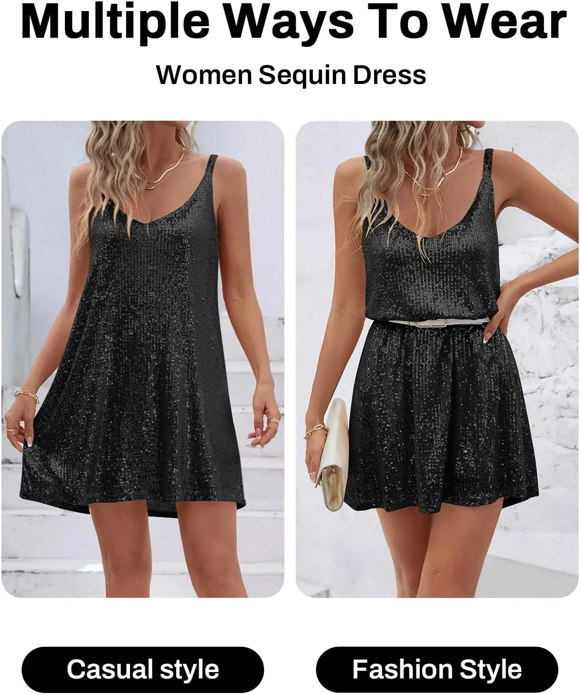 Women's Sequin Dress for Women Sparkly Glitter V Neck Shift Cocktail Disco Outfit Party Club Night Out Mini Dresses
