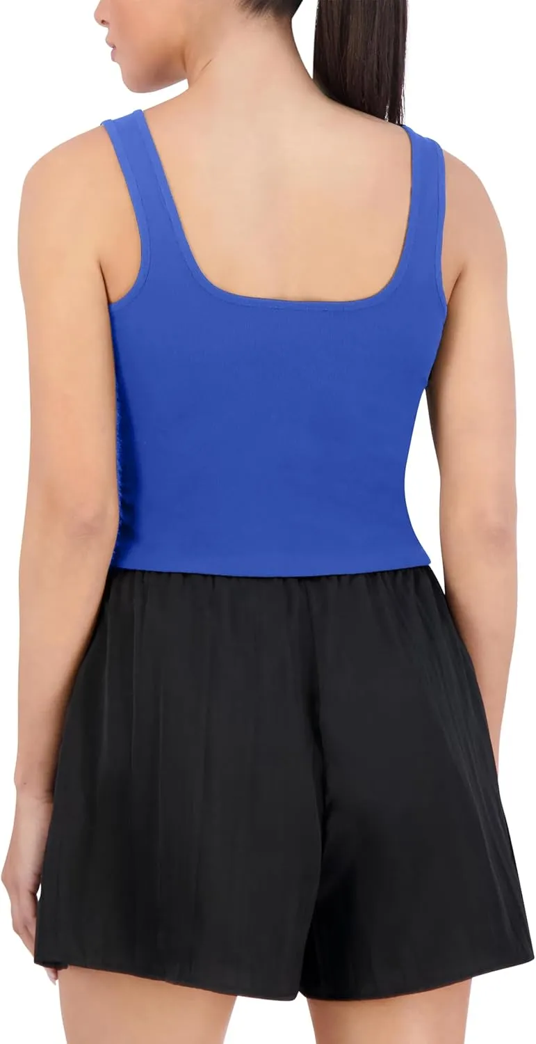 Women's Sleeveless Sweetheart Neck Twist Front Rib Tank Top