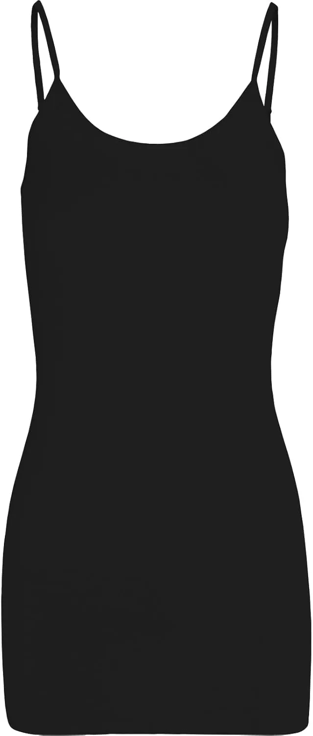 Women's Spaghetti Strap Stretch Cotton Long Cami Camisole Tank Top