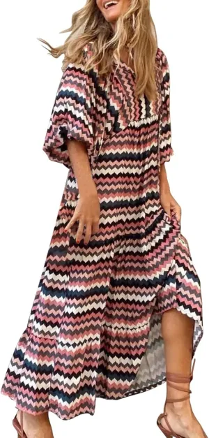 Women's Spring Dresses 2025 Long Sleeve Flowy Casual Floral Maxi Dress Front Tie Cutout Tiered Long Dress Beach Dresses