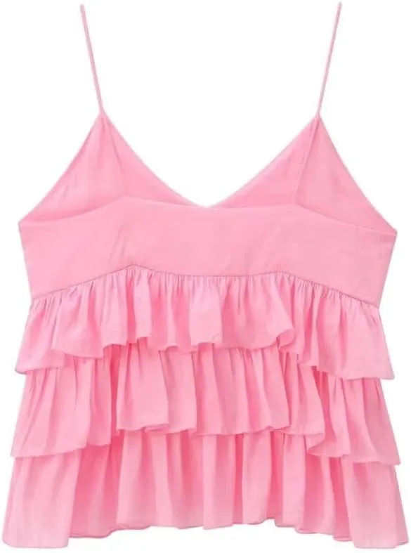 Women's Style V-Neck Pleated Camisole Top for Summer Fashion