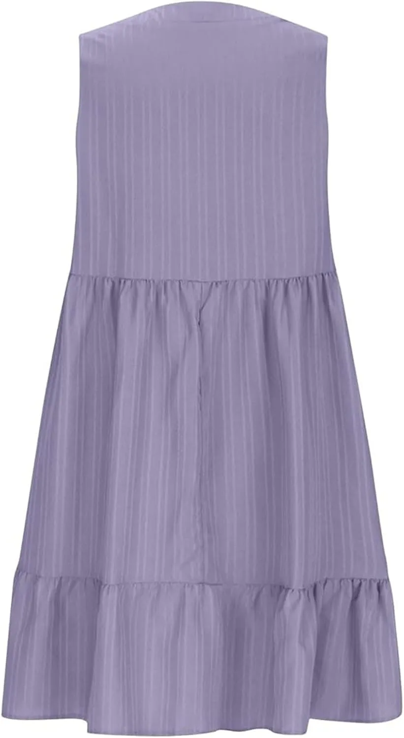 Womens Summer Dress Sleeveless V Neck Mini Dresses Fashion Casual Flowy Boho Ruffle A Line Swing Sundress 2025