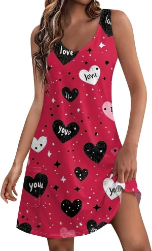Womens Summer Dresses Beach Printed Sundress Sleeveless V Neck Dress with Pocket Casual 2025 Swimsuit Coverup
