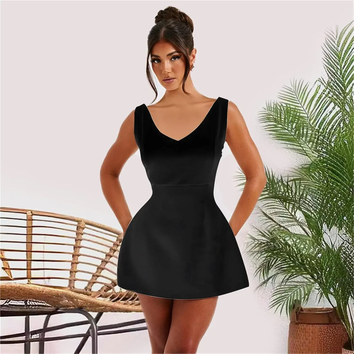 Women's Summer Sexy Sleeveless Zipper Dress, V-Neck Slim Fit A-line Mini Dress White Bodycon Dress Party Club Dress