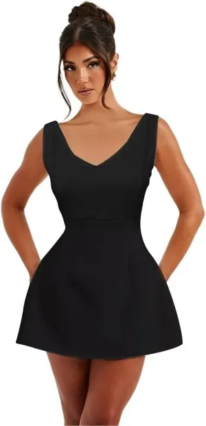 Women's Summer Sexy Sleeveless Zipper Dress, V-Neck Slim Fit A-line Mini Dress White Bodycon Dress Party Club Dress