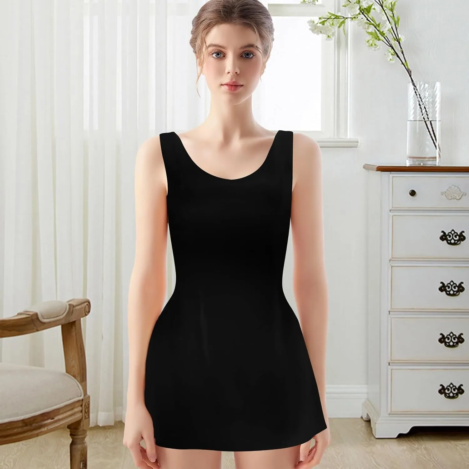 Women's Summer Sexy Sleeveless Zipper Dress, V-Neck Slim Fit A-line Mini Dress White Bodycon Dress Party Club Dress