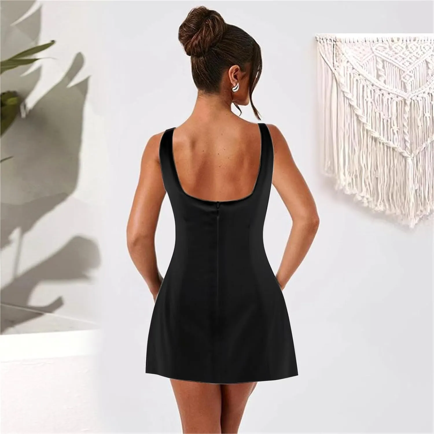Women's Summer Sexy Sleeveless Zipper Dress, V-Neck Slim Fit A-line Mini Dress White Bodycon Dress Party Club Dress