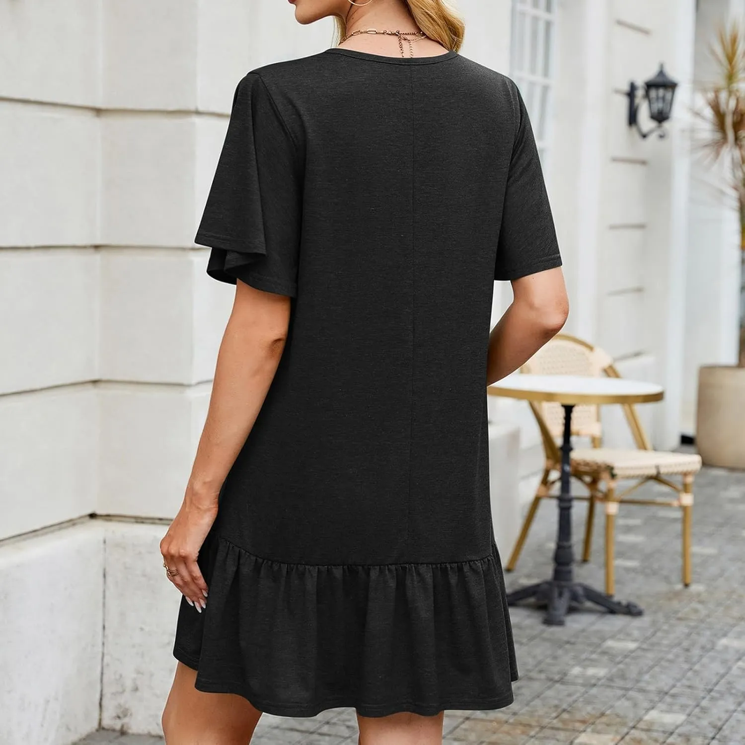 Womens Summer Tshirt Dresses Short Sleeve Round Neck Mini Dress Casual Loose Fit Ruffle Hem Trendy Beach Dresses
