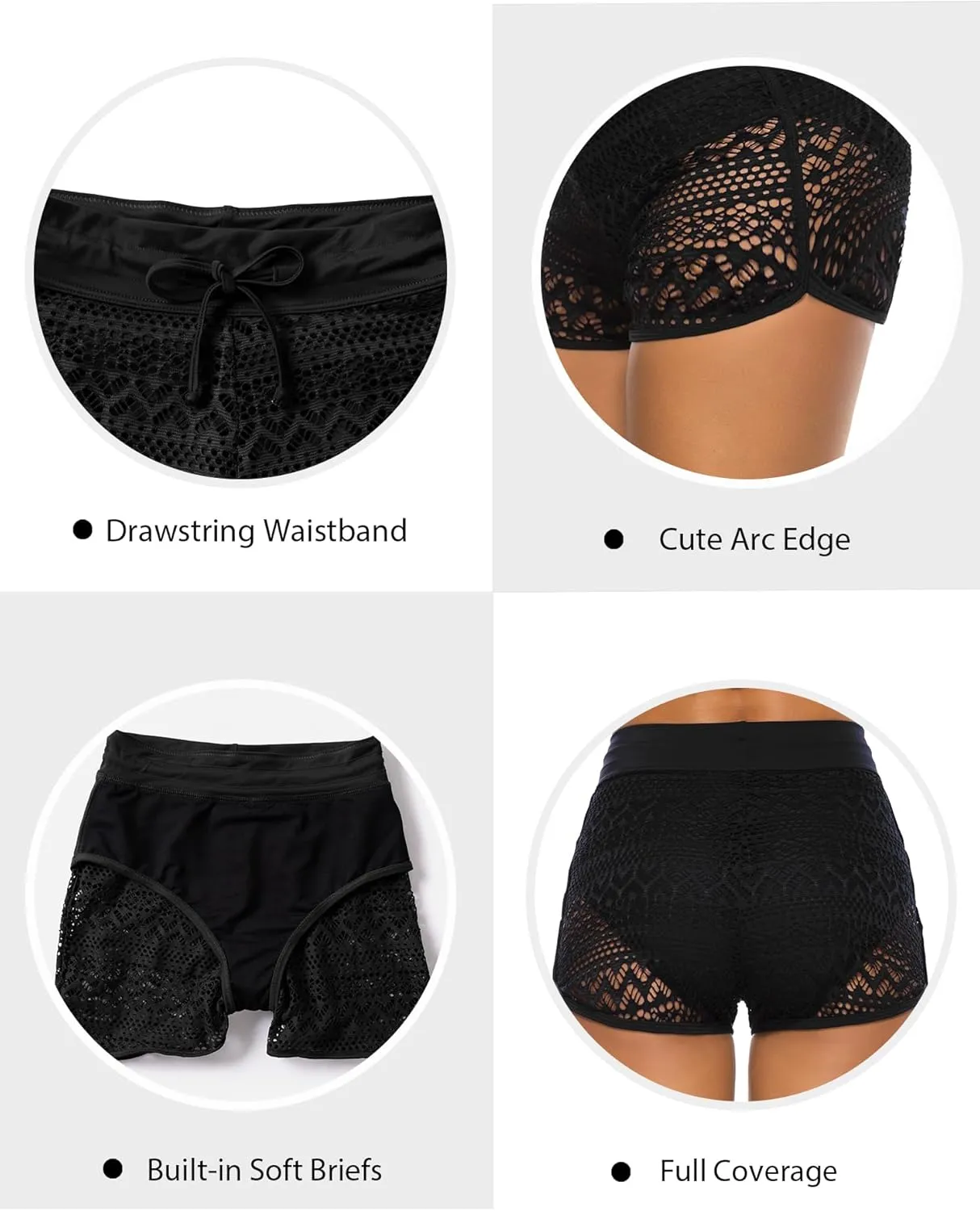 Women's Swim Shorts High Waisted Bathing Suit Lace Bottoms Swimsuit Bottoms Swimwear Bikini Board Shorts