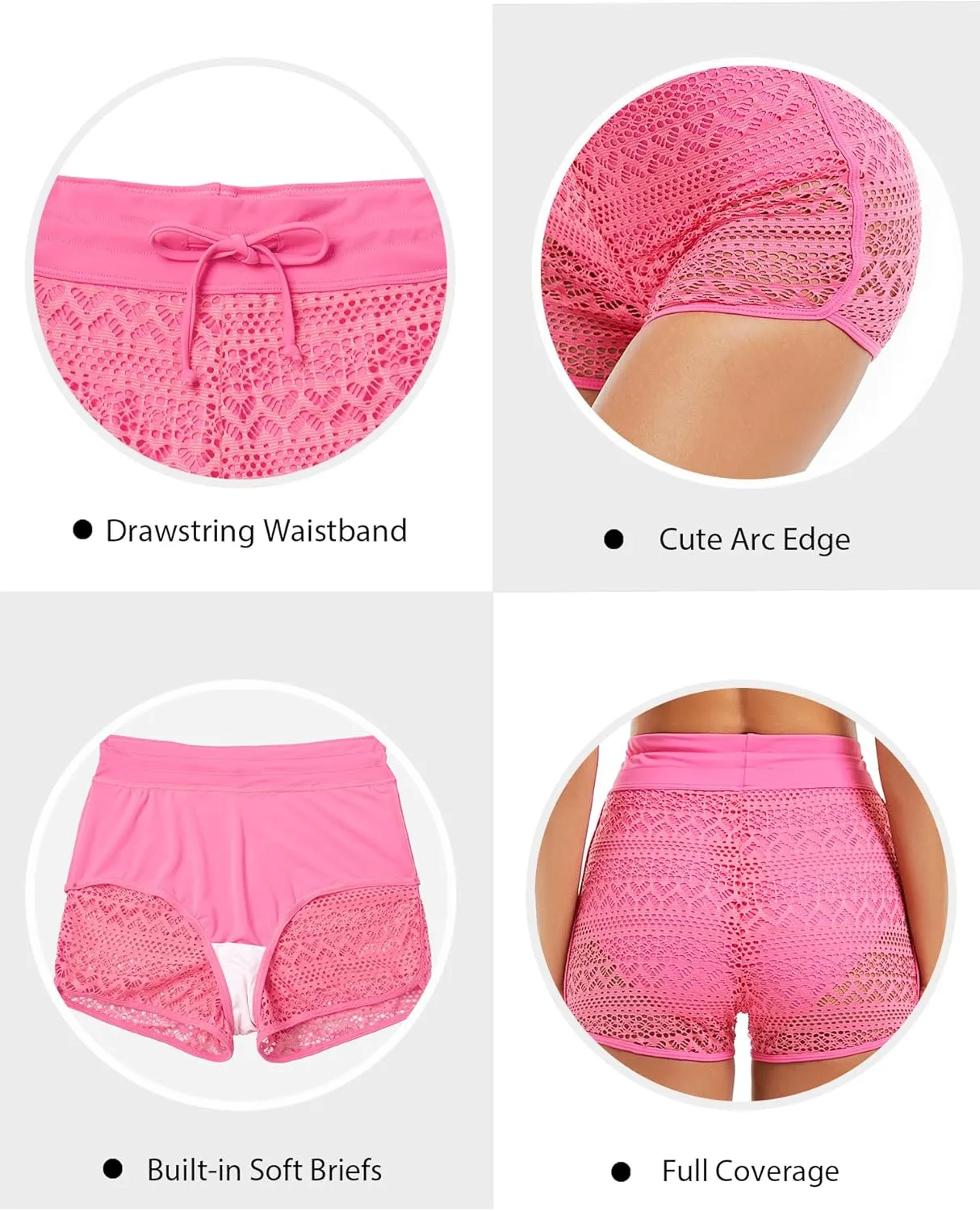 Women's Swim Shorts High Waisted Bathing Suit Lace Bottoms Swimsuit Bottoms Swimwear Bikini Board Shorts