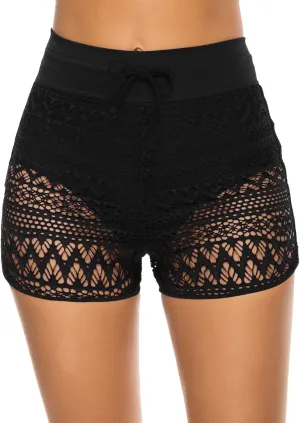 Women's Swim Shorts High Waisted Bathing Suit Lace Bottoms Swimsuit Bottoms Swimwear Bikini Board Shorts