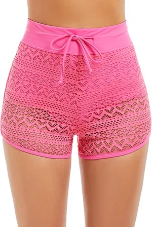 Women's Swim Shorts High Waisted Bathing Suit Lace Bottoms Swimsuit Bottoms Swimwear Bikini Board Shorts