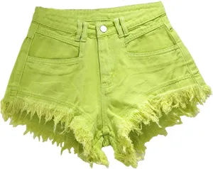Women's Tassel Jeans Shorts High-Waisted A-Line Wide-Leg Hot Pants Raw Denim Shorts