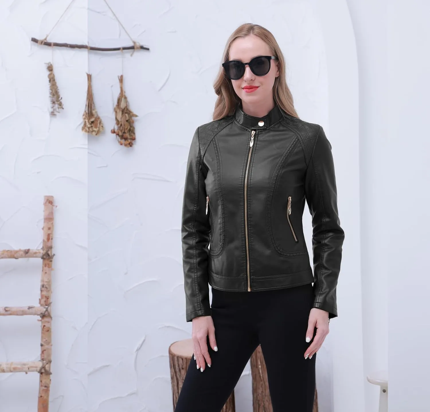 Women's Trendy Faux Leather Jacket Moto Short Jacket Fashion PU Jacket Coat