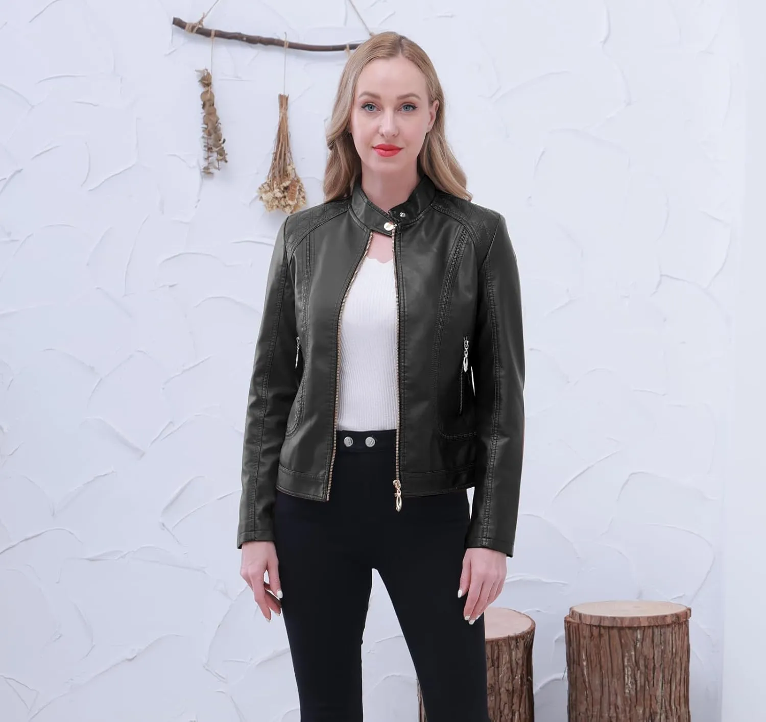 Women's Trendy Faux Leather Jacket Moto Short Jacket Fashion PU Jacket Coat