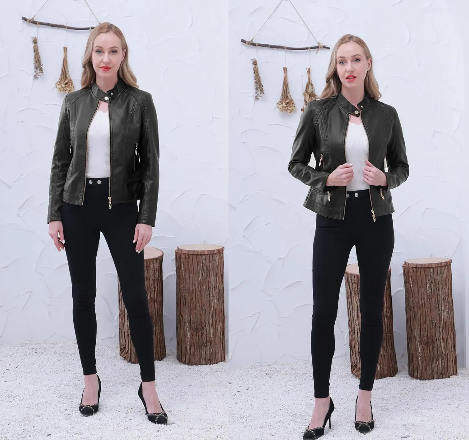 Women's Trendy Faux Leather Jacket Moto Short Jacket Fashion PU Jacket Coat