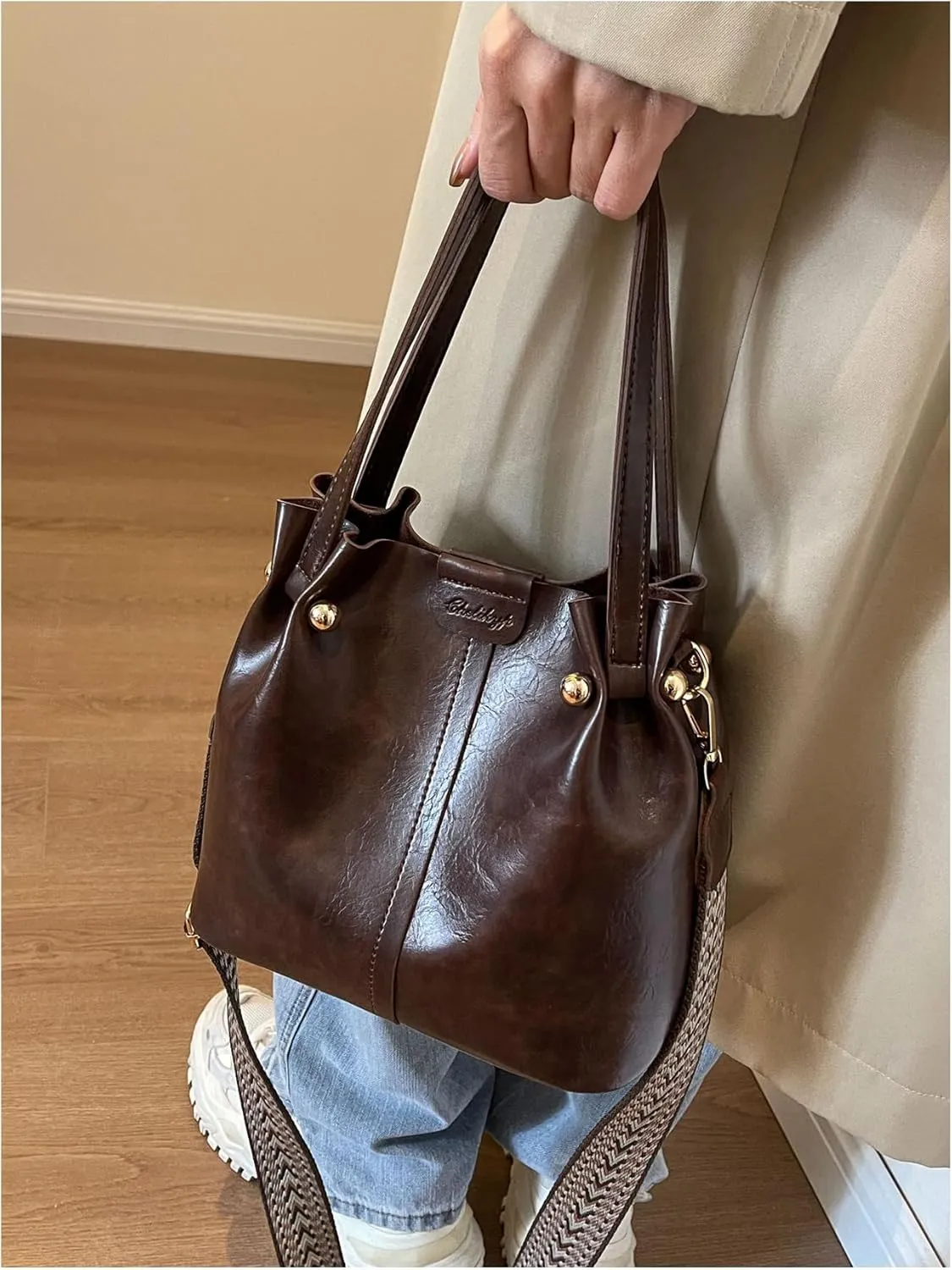 Womens Vintage Crossbody Shoulder Bucket Bags Top Handle Handbag Hobo Purses