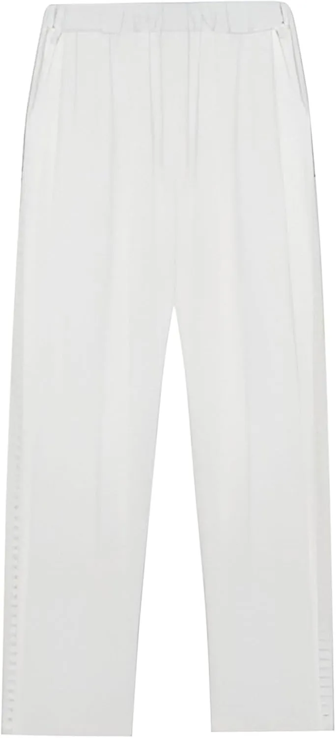 Women's Vintage Linen Capri Pants High Elastic Waist Wide Leg Capri Casual Beach Palazzo Trousers with Pockets