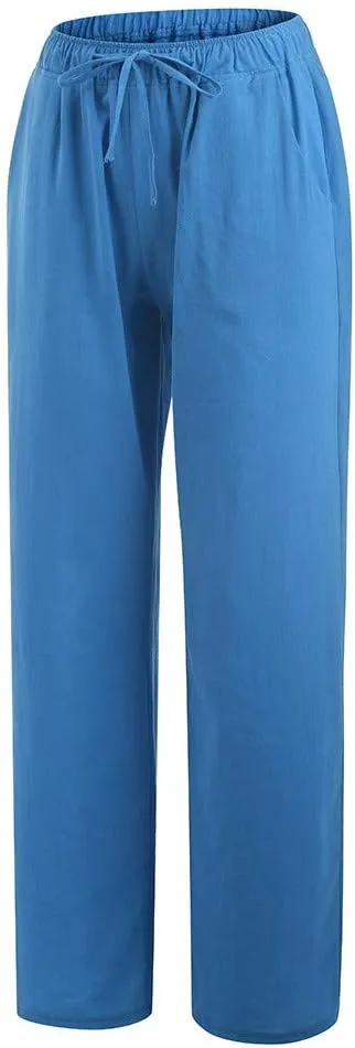 Women's Vintage Wide Leg Pants Cotton Linen Harem Pants Summer Elastic Waist Casual Lightweight Baggy Slacks Trousers