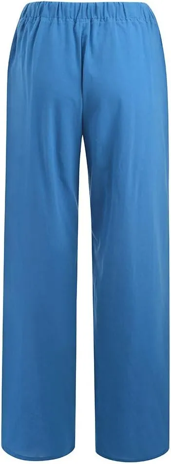 Women's Vintage Wide Leg Pants Cotton Linen Harem Pants Summer Elastic Waist Casual Lightweight Baggy Slacks Trousers