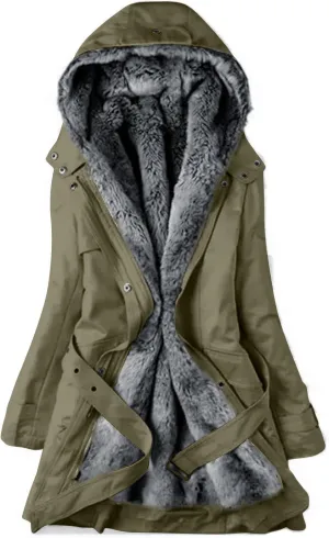 Womens Warm Winter Coats Fuzzy Fleece Lined Parka Slim Fit Thicken Sherpa Hooded Long Jackets Outerwear