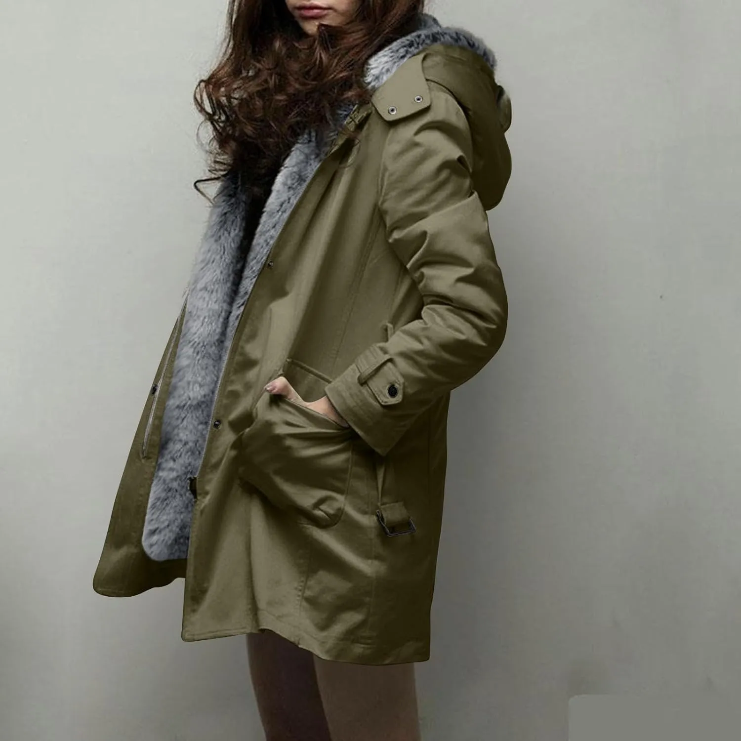 Womens Warm Winter Coats Fuzzy Fleece Lined Parka Slim Fit Thicken Sherpa Hooded Long Jackets Outerwear