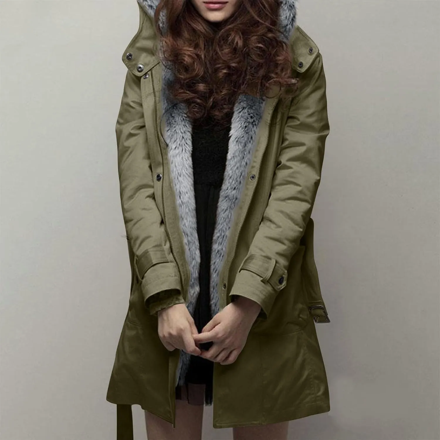 Womens Warm Winter Coats Fuzzy Fleece Lined Parka Slim Fit Thicken Sherpa Hooded Long Jackets Outerwear
