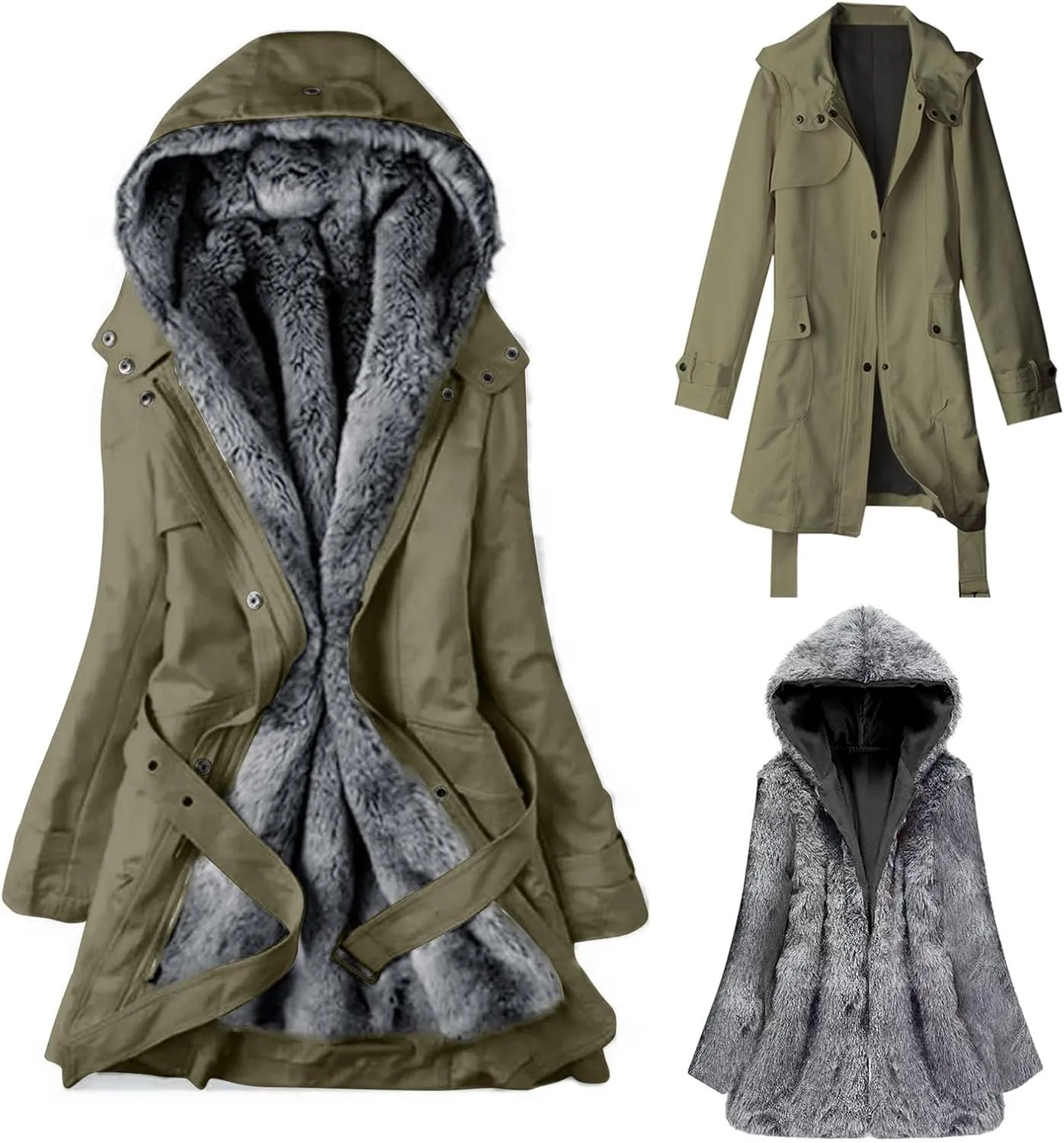 Womens Warm Winter Coats Fuzzy Fleece Lined Parka Slim Fit Thicken Sherpa Hooded Long Jackets Outerwear