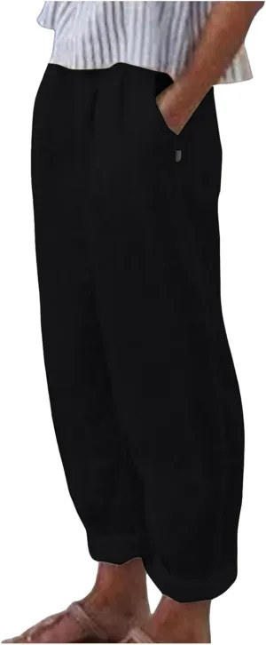 Womens Wide Leg Linen Pants Summer Beach Lounge Trousers Casual Fashion Solid Color Vacation Clothes for Women